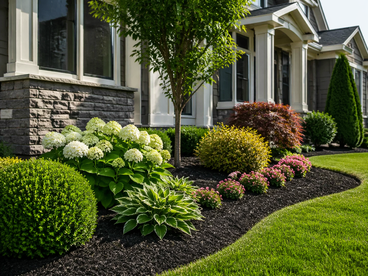 Fresh mulch landscaping bed